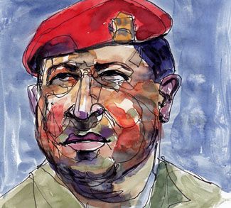 Hugo Chavez watercolor, cc Flickr Arturo Espinosa, modified, https://creativecommons.org/licenses/by/2.0/