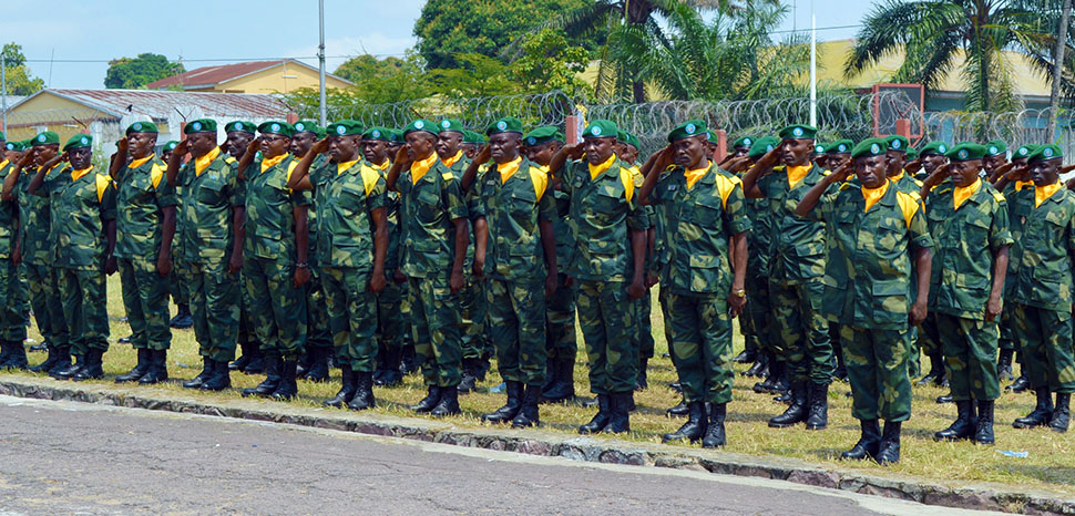 U.S. Army Africa assists with Democratic Republic of the Congo’s National Logistics School The Democratic Republic of the Congo's Logistics School's maintenance platoon renders a salute during a graduation ceremony recently. (U.S. Army Africa photo), modified, CC, https://flickr.com/photos/usarmyafrica/19748880851/in/photolist-w69beH-bXMzb7-8BnSFt-8BnSxp-8BqZo3-8Bcsuu-8B9kF2-bXMzjm-8AAto8-8ADyBu-8AAtDa-8AAtKv-8Bcssd-8ADynm-8AAtT4-w68nCB-w68nBV-8ADyu5-w69ben-e5WAaz-e5WAbz-e5WA8R-w68nEk-bXMzn3-e5WA9R-8BFByE-2iyzEj4-ebXEBH-ebXEBi-8BFBHb-8BCvBt-8BFBCy-8BCvQF-2iyzDWf-2iyyjyt-2iyyosk-2iyzEx5-2iyzGmv-2ft9FjZ-2iyvQKd-2e5fZyH-2iyykMq-2iyvMPP-2iyvLMd-2iyzC9C-2iyzDBT-2iyvPun-2iyyk7n-2iyvNH7-2ft9HUD