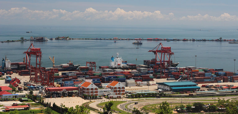 Cambodia's Sihanoukville Autonomous Port, cc Dmitry Makeev, modified, https://en.wikipedia.org/wiki/File:Sihanoukville_Autonomous_Port_-_Cambodia.jpg