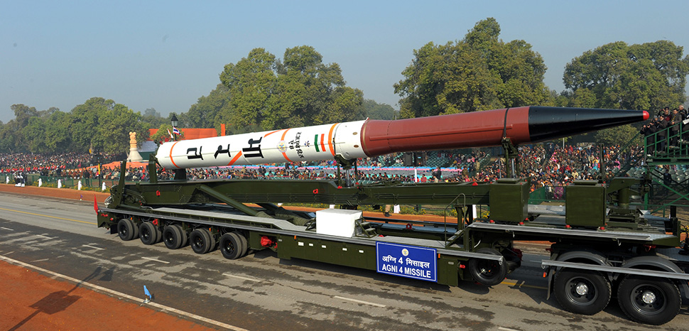 cc India Ministry of Defence, modified, https://commons.wikimedia.org/w/index.php?search=agni-iv&ns0=1&ns6=1&ns12=1&ns14=1&ns100=1&ns106=1#/media/File:Agni-IV_missile_at_rehearsal_of_Republic_Day_Parade_2012.jpg Agni-IV Missile passes through the Rajpath during the full dress rehearsal for the Republic Day Parade-2012, in New Delhi on January 23, 2012.