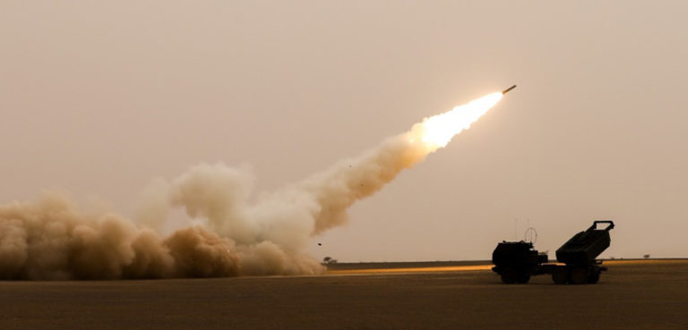 U.S. Army Soldiers assigned to Alpha Battery, 1st Battalion, 77th Field Artillery Regiment, 41st Field Artillery Brigade, fire the High Mobility Artillery Rocket System during African Lion 2021, at Guirer Libouihi Air Base, on June 9, 2021. The... (Spc. Zachary Stahlberg)