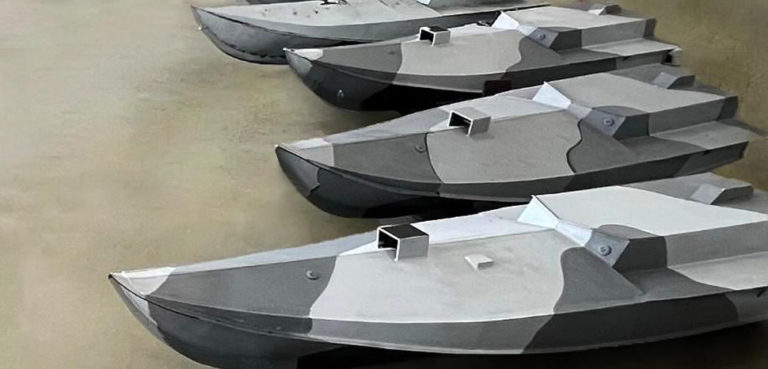 Ukraine's sea drones; Ukrainian unmanned marine vehicles. Security Service of Ukraine claims same drones attacked Crimean Bridge on 17 July 2023. modified, cc Пресцентр СБУ, https://en.m.wikipedia.org/wiki/File:Ukrainian_marine_drones.jpg