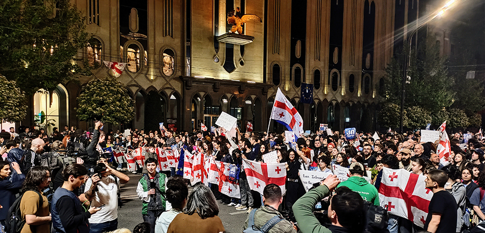 Georgia protests in April 2024 against a new law criminalizing foreign NGOs,cc Jelger Groeneveld, modified, https://commons.wikimedia.org/w/index.php?search=georgia%20protest&ns0=1&ns6=1&ns12=1&ns14=1&ns100=1&ns106=1#/media/File:2024_Georgian_Protests,_April_21_(3).jpg