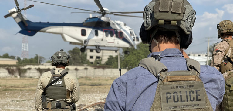 cc Diplomatic Security Service, March 2024: In early 2024, gang violence surged in Haiti, putting the U.S. mission and diplomats at risk. To enhance the U.S. embassy's security posture in Port-au-Prince, the State Department deployed a U.S. Marine Fleet Antiterrorism Security Team and DSS Mobile Security Deployments units to augment the Regional Security Office's efforts.